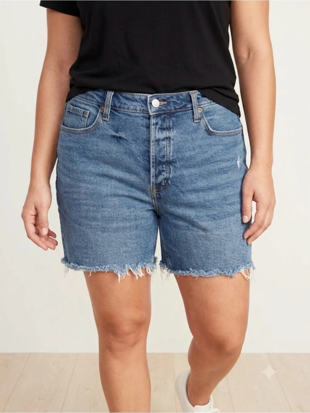 Old Navy OG Straight Denim Shorts 16 High Rise Button Fly Frayed Raw Hem Smooth